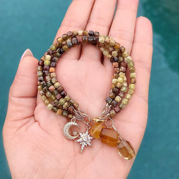 Green Garnet 4 Row Celestial Bracelet