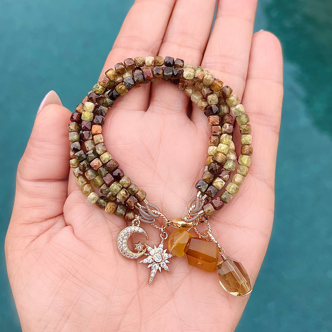 Green Garnet 4 Row Celestial Bracelet