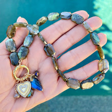 Labradorite Hand Knotted Heart Charm Necklace