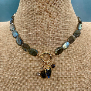 Labradorite Hand Knotted Heart Charm Necklace