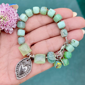 Chalcedony, Green Opal, and Roman Glass Sacred Heart Bracelet
