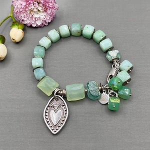 Chalcedony, Green Opal, and Roman Glass Sacred Heart Bracelet