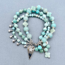 Amazonite and Larimar 3 Row Star Bracelet