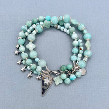 Amazonite and Larimar 3 Row Star Bracelet