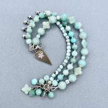 Amazonite and Larimar 3 Row Star Bracelet