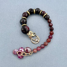 Red Garnet and Multicolor Spinal Moon Bracelet
