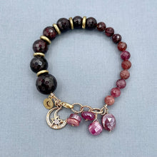 Red Garnet and Multicolor Spinal Moon Bracelet