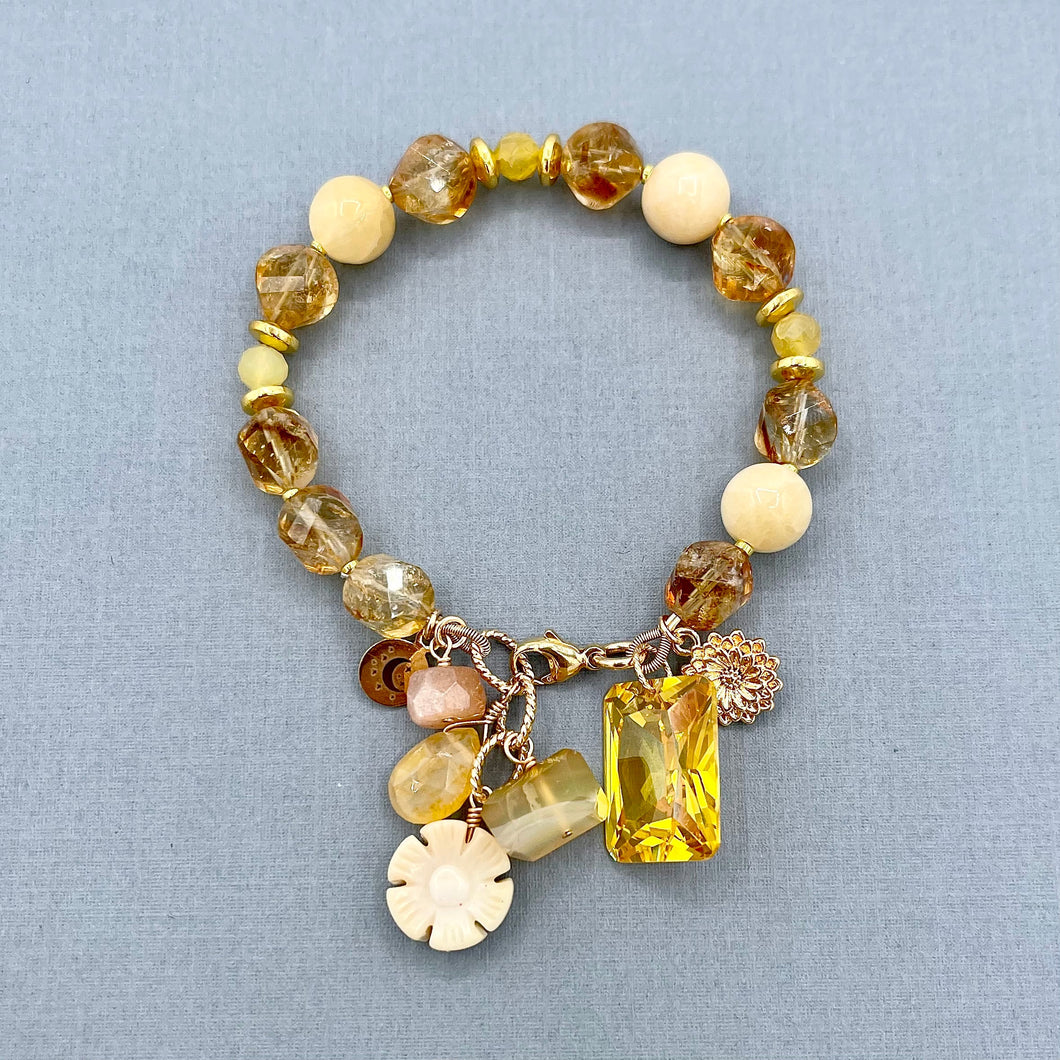 Citrine and Yellow Calcite Flower Bracelet