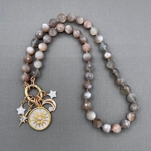 Moonstone Silk Knotted Star Charm Necklace