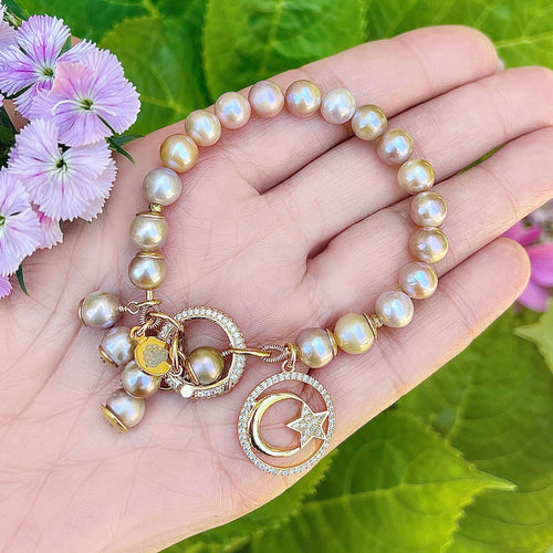 Freshwater Pearl Star and Moon Bracelet