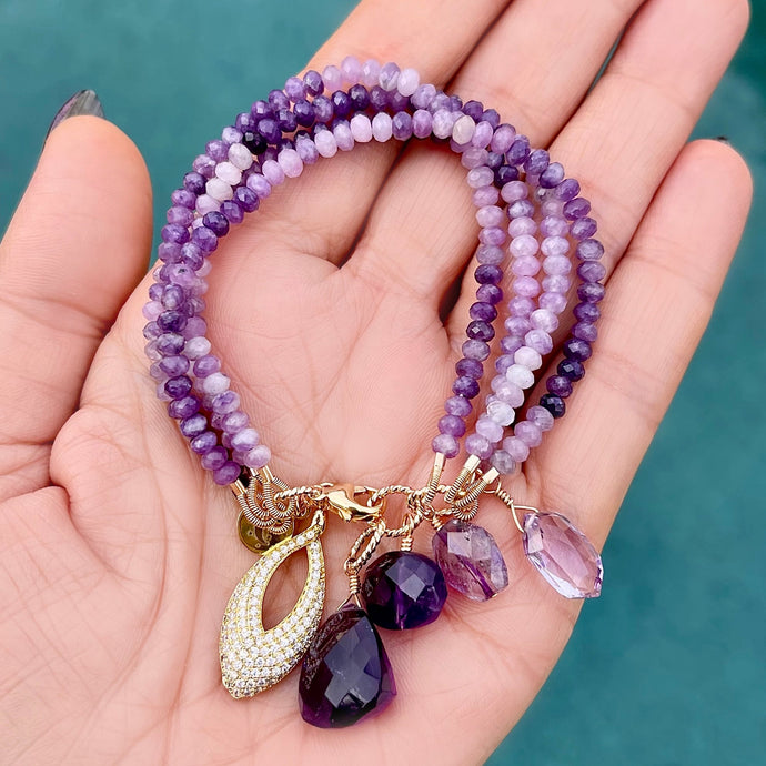 Lepidolite and Amethyst 4 Row Bracelet