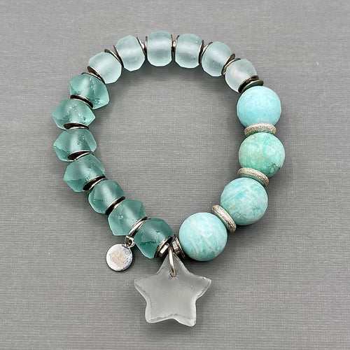 Amazonite and Java Recycled Glass Star Bracelet