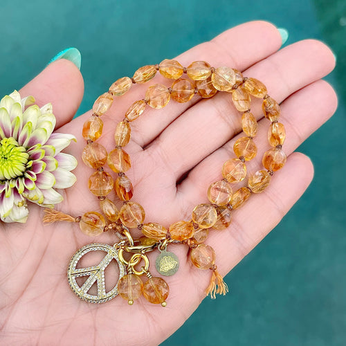 Knotted Citrine Peace Charm Wrap Bracelet