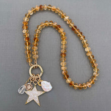 Citrine Silk Knotted Star Charm Necklace