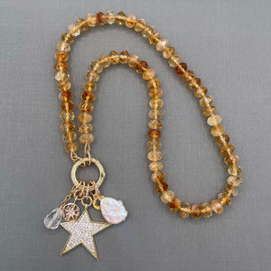 Citrine Silk Knotted Star Charm Necklace