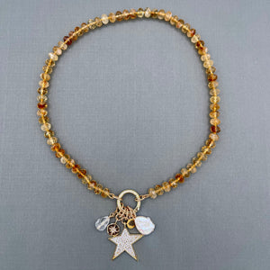 Citrine Silk Knotted Star Charm Necklace