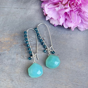 Chalcedony and Glass Sterling Silver Earrings