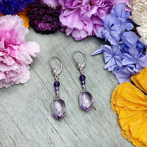 Lavender Colored Amethyst and Mystic Moonstone Sterling Silver Earrings