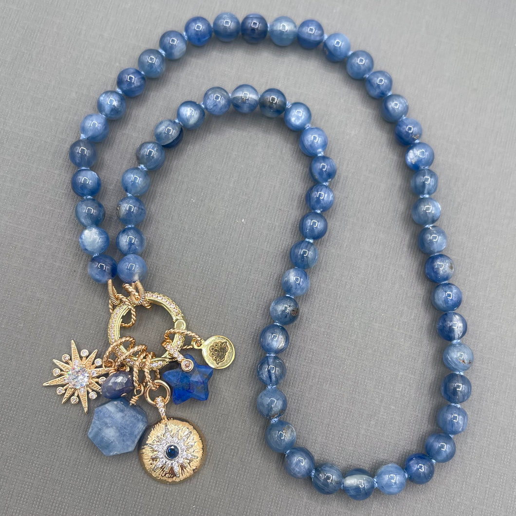 Kyanite Hand Knotted Star Charm Necklace