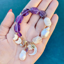 Amethyst and Moonstone Moon Charm Bracelet