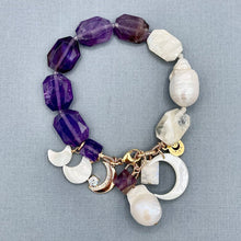 Amethyst and Moonstone Moon Charm Bracelet