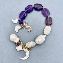 Amethyst and Moonstone Moon Charm Bracelet