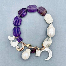 Amethyst and Moonstone Moon Charm Bracelet
