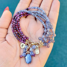 Tanzanite, Iolite, and Stichtite 4-Row Bracelet