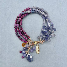 Tanzanite, Iolite, and Stichtite 4-Row Bracelet