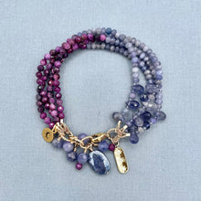 Tanzanite, Iolite, and Stichtite 4-Row Bracelet