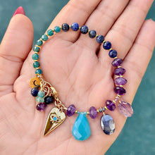 Amethyst, Sodalite, and Blue Apatite Heart Bracelet