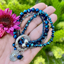 4-Row Dark Blue Glass Saturn Bracelet