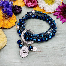 4-Row Dark Blue Glass Saturn Bracelet