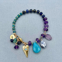 Amethyst, Sodalite, and Blue Apatite Heart Bracelet
