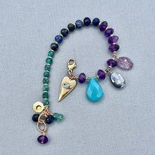 Amethyst, Sodalite, and Blue Apatite Heart Bracelet