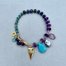 Amethyst, Sodalite, and Blue Apatite Heart Bracelet