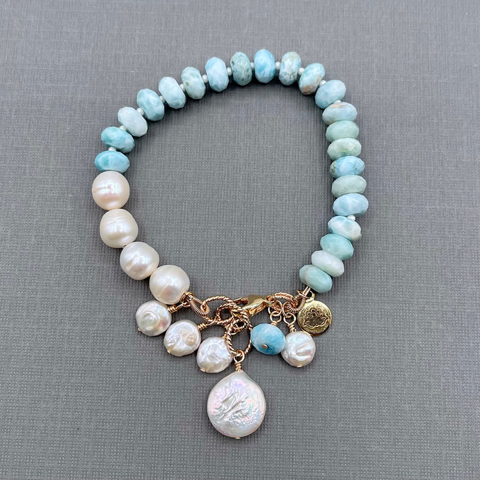 Larimar and Freshwater Pearl Bracelet