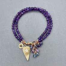 Amethyst and Flourite Gold Filled Bracelet with Gold Plated Heart Star Charm