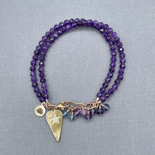 Amethyst and Flourite Gold Filled Bracelet with Gold Plated Heart Star Charm