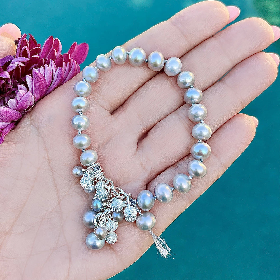 Silk Knotted Freshwater Pearl Sterling Silver Bracelet