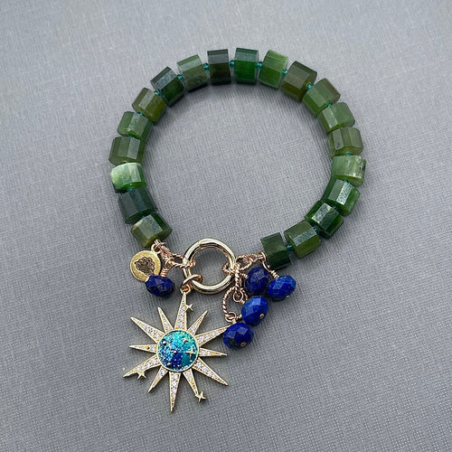 Nephrite Jade & Sodalite Gold Filled Bracelet with Gold Plated Star Charm