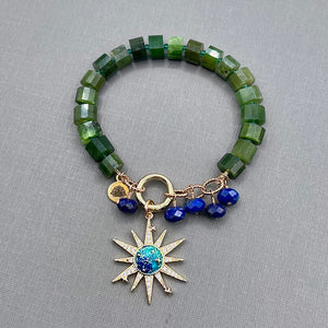 Nephrite Jade & Sodalite Gold Filled Bracelet with Gold Plated Star Charm