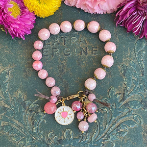 Pink Mystic Agate Hand Knotted Heart Charm Bracelet
