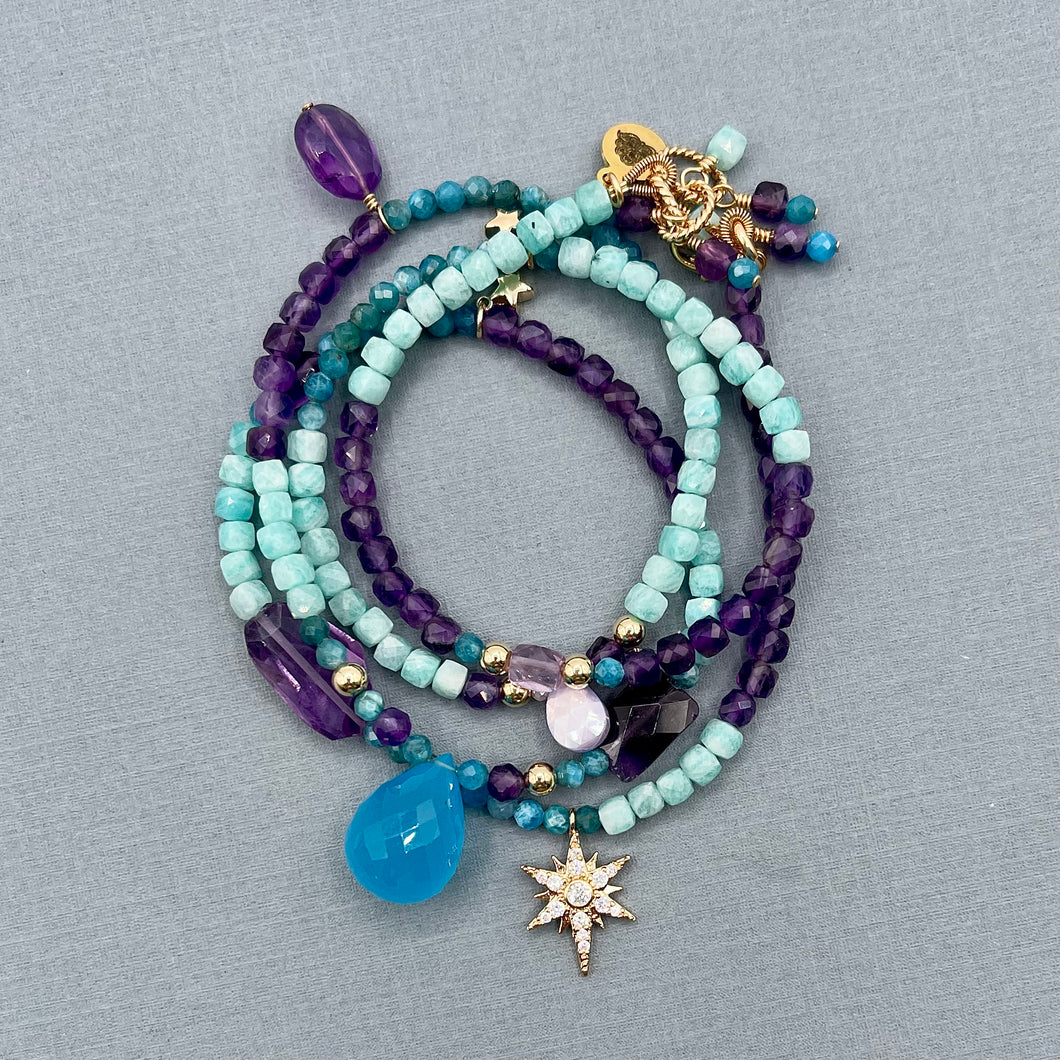 4-Wrap Semiprecious Stone Bracelet Can Be Worn As A Necklace