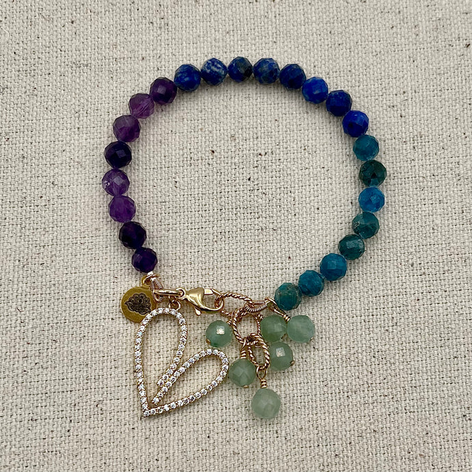 Amethyst, Lapis, Apatite and Green Aventurine Heart Bracelet