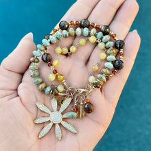 Brazilian Turquoise, Yellow Opal and Bronzite Flower Bracelet