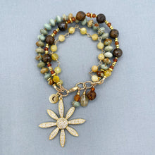 Brazilian Turquoise, Yellow Opal and Bronzite Flower Bracelet
