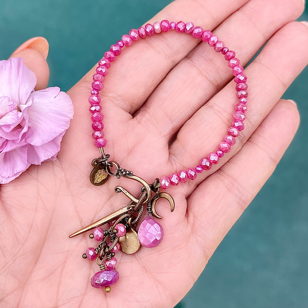 Bright Pink Mystic Moonstone Charm Bracelet