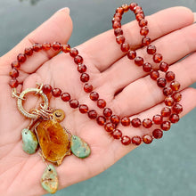 Hessonite, Raw Citrine, and Turquoise Hand Knotted Necklace