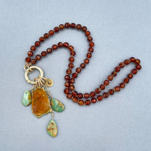 Hessonite, Raw Citrine, and Turquoise Hand Knotted Necklace